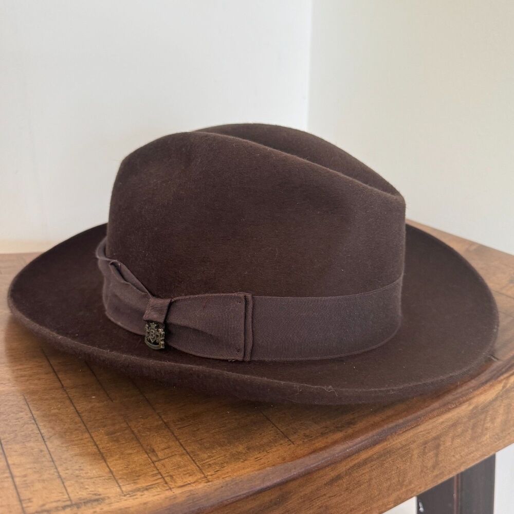 Biltmore Brown Fedora Hat Size 7 3/8 Made In Canada Felt Genuine Leather